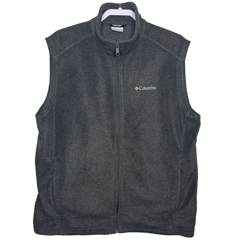 Columbia Steens Mountain Fleece Vest Mens L Charcoal Gray Full Zip Hiking